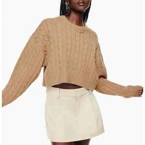 New Aritzia Peggy Cropped Cable Knit Wool Blend Sweater Camel XS $118